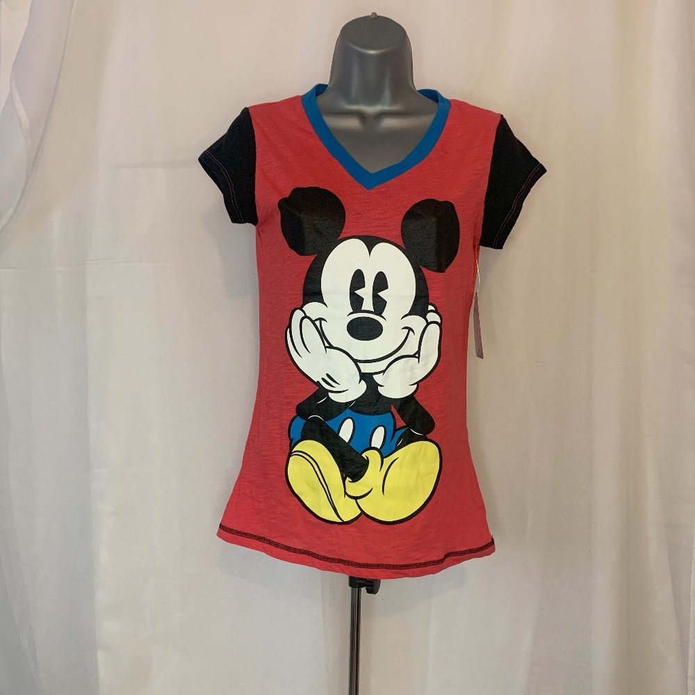 Mickey Mouse Sleep Pajama Top Red & Blue Women's Small NWT